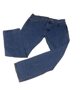 Levi's 501 Men's Blue Medium Wash Button Fly Five Pocket Straight Leg Denim Jean